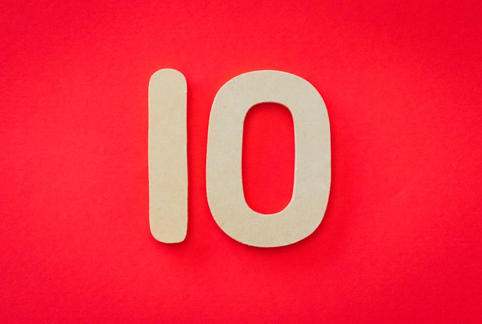 Bold number ten on a red background